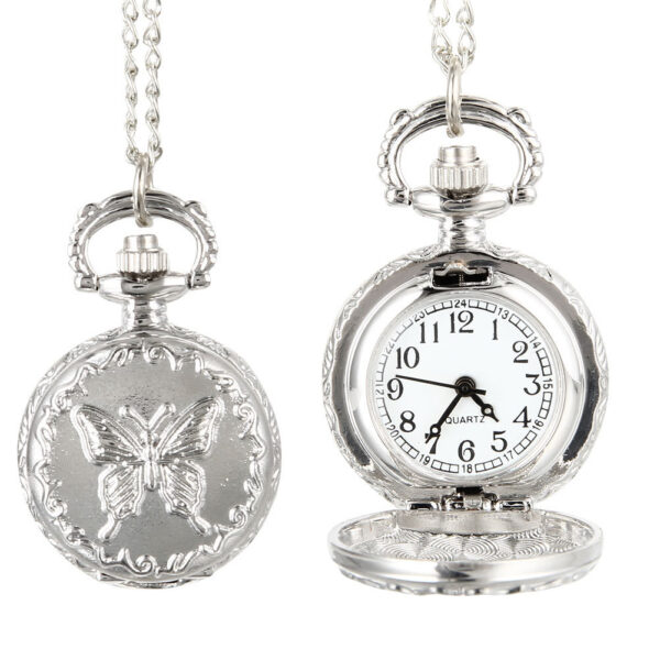 Wholesale Vintage quartz alloy butterfly chain clock pocket watch