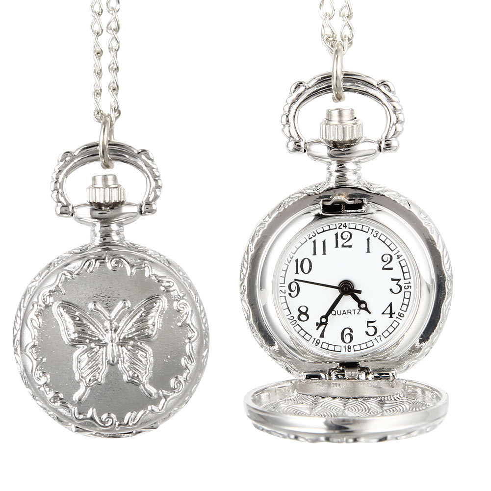 Wholesale Vintage quartz alloy butterfly chain clock cket watch