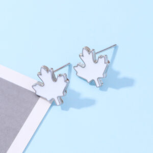 White maple leaf stud earrings