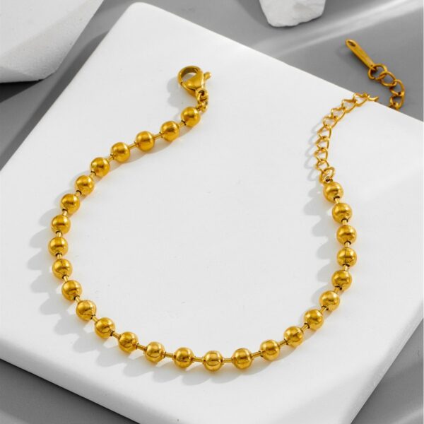 Wholesale titanium steel 18K round beads Gold Plated Bracelet