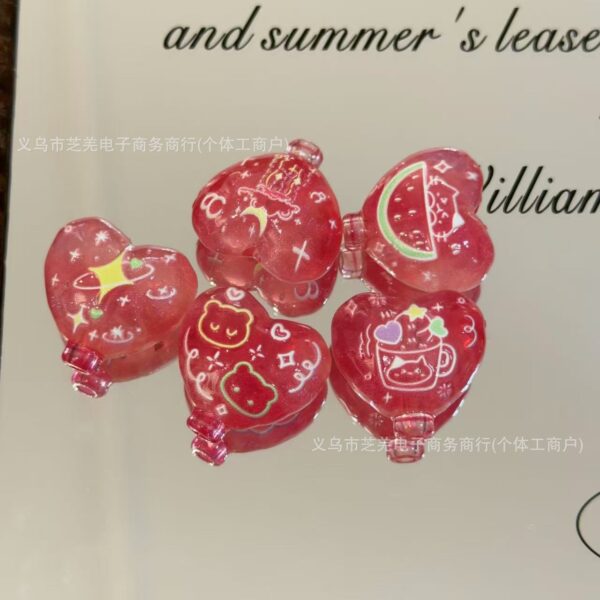 Wholesale 10pcs Embossed Watermelon Cat Heart Balloon Acrylic Beads