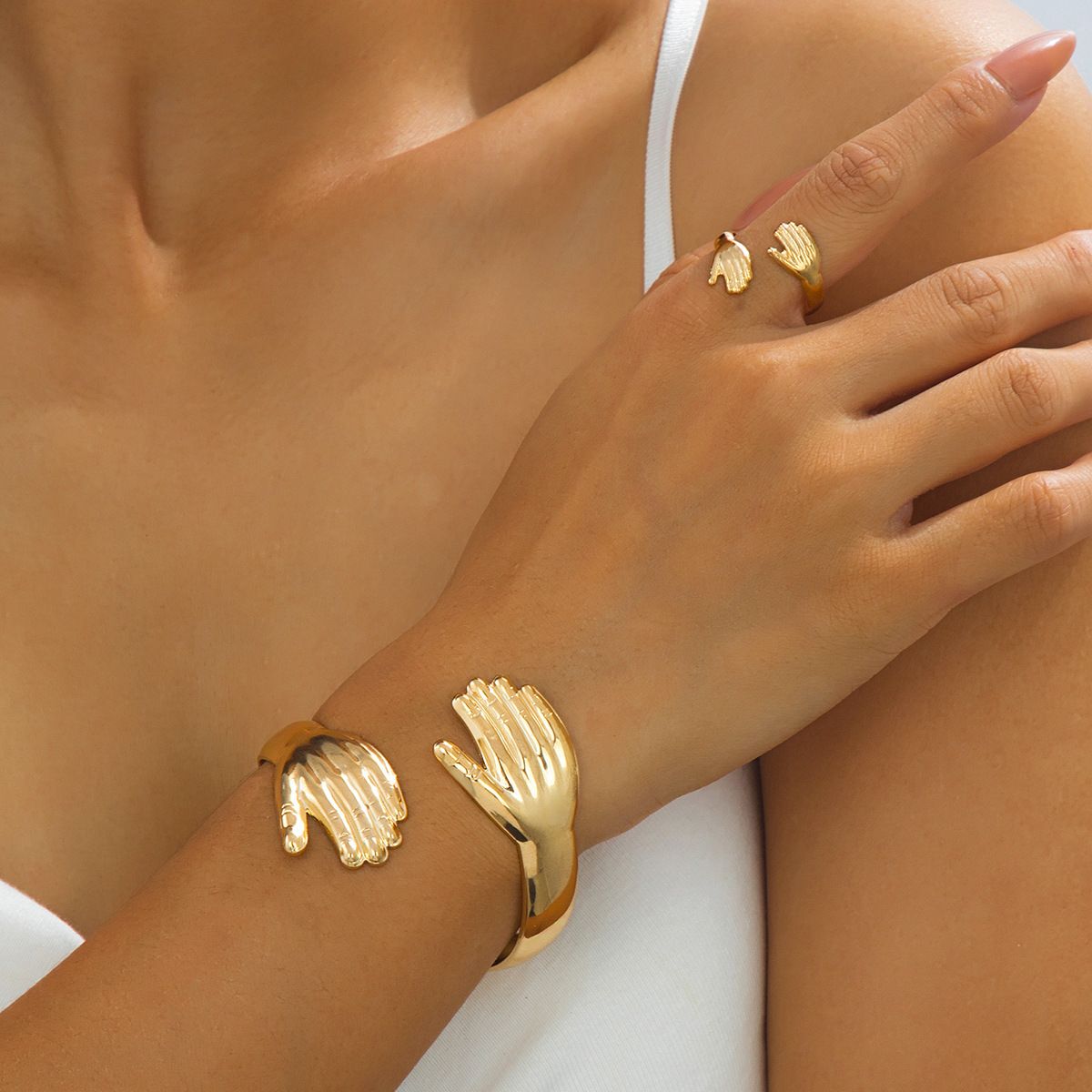 Wholesale Golden open palm adjustable jewelry set