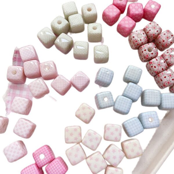 Wholesale 10pcs low saturation wave point heart block Acrylic Beads