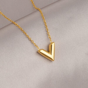 Gold v letter necklace