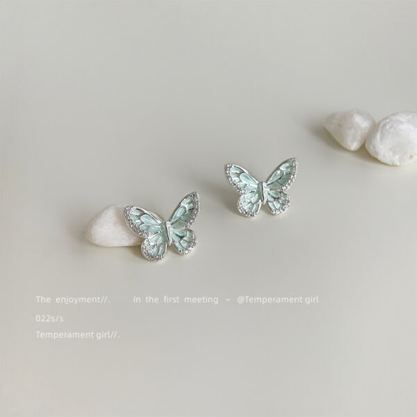 Wholesale Micro inlaid zircon mint green silver needle butterfly earrings