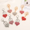 Wholesale Solid color peach heart set with diamonds Metal Keychain