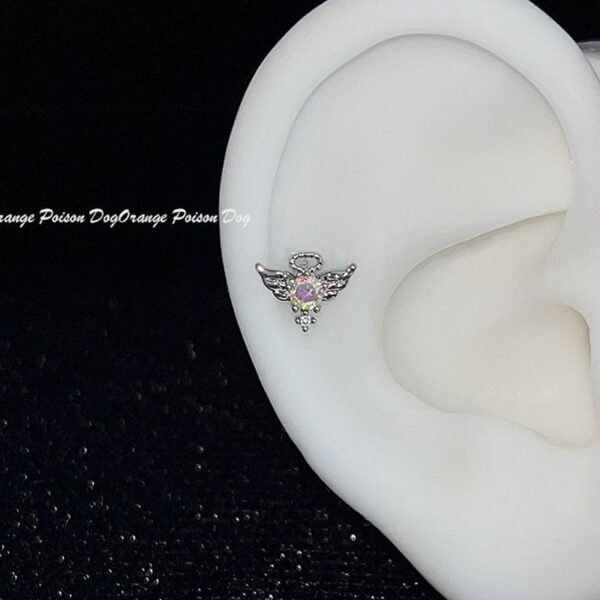 Wholesale Ultra sparkling blue zircon butterfly titanium steel earrings