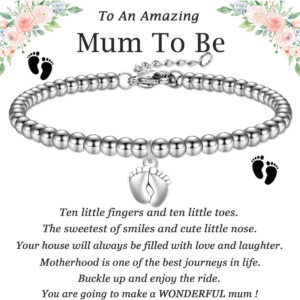 Mum card + foot silver bead bracelet