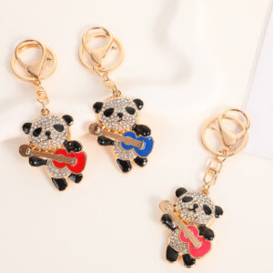 Wholesale Cartoon Panda Guitar Diamond Set Metal Keychain