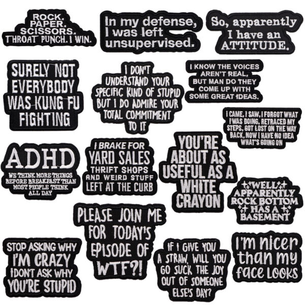 O1CN01mQfZrs20Q9KXYsfi4_2215389716843-0-cib Wholesale 5pcs Black and White English Letter Quotations Embroider Cloth Patch