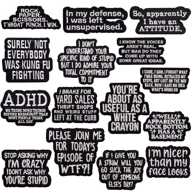 Wholesale Black and White English Letter Quotations Embroider Cloth Patch