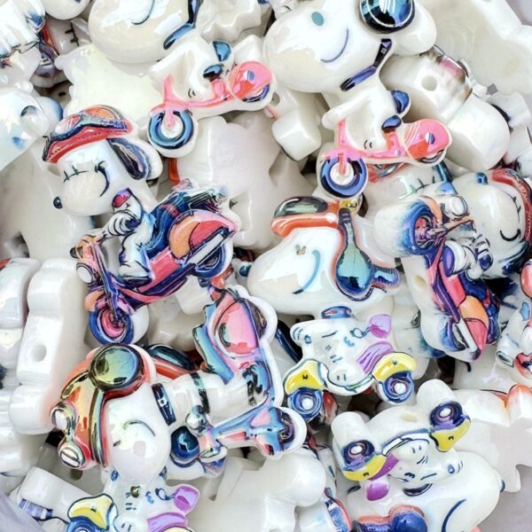 Wholesale 10pcs 30mm Cute Cartoon Black and White Dog Straight-Hole Acrylic Beads OLY Exclusive