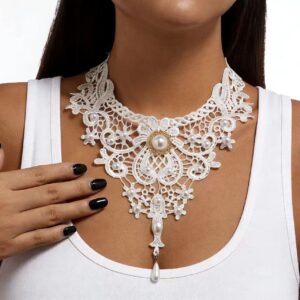 White lace pearl necklace - X6365