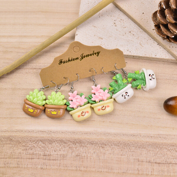 Wholesale Cute Expression Plant Flower Potted Earrings Set