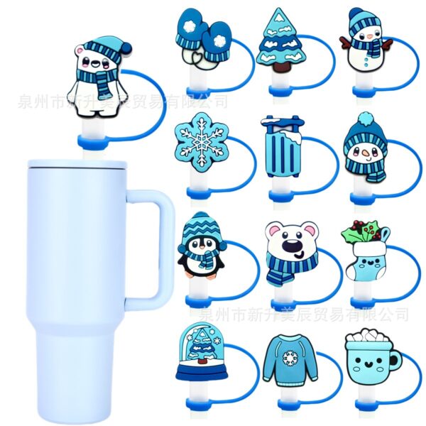 Wholesale 10pcs Winter Series Straw Cap Straw Sleeve Straw Tube Cap