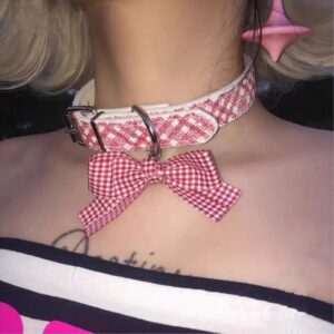 C1080-glitter plaid bow collar