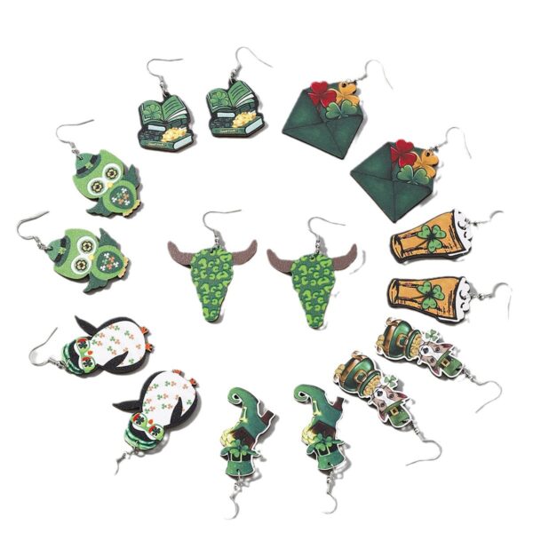 O1CN01mWBrZK2KAqGenDyCS_2209316649517-0-cib Wholesale St. Patrick's Day animal lucky grass rainbow wooden earrings