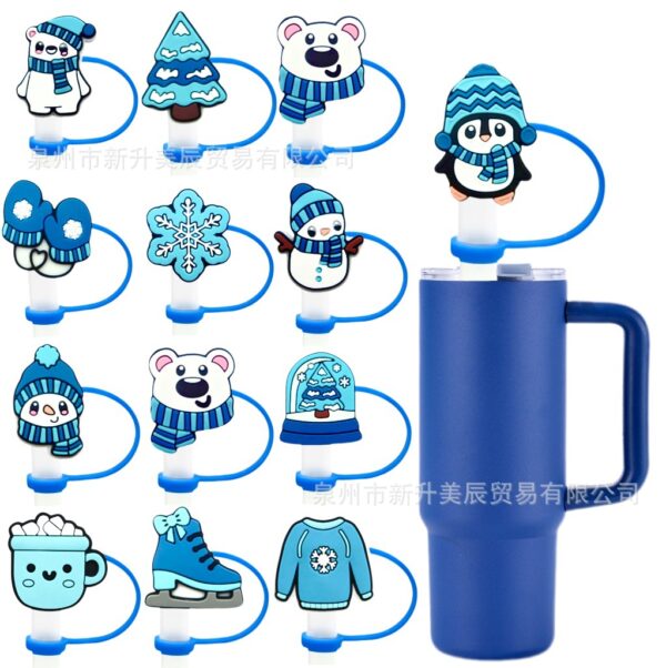 Wholesale 10pcs Winter Series Straw Cap Straw Sleeve Straw Tube Cap
