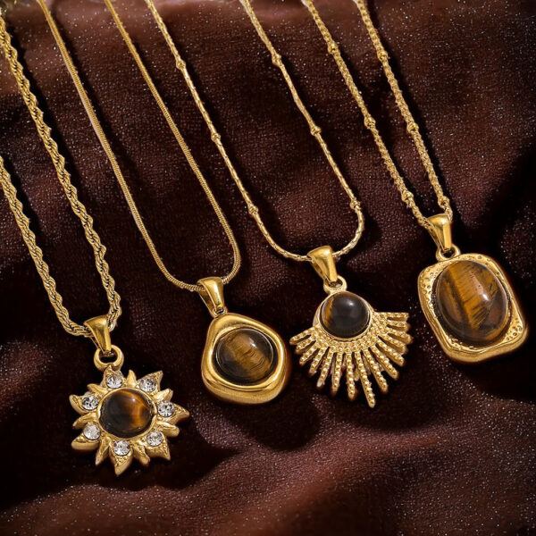 Wholesale Titanium Steel Tiger Eye Stone Pendant Necklace Accessory