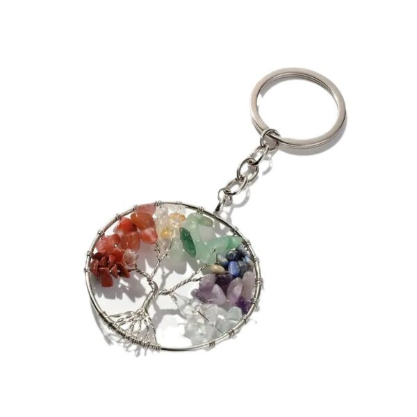Wholesale Natural Crystal Stone Tree of Life Colorful Keychain