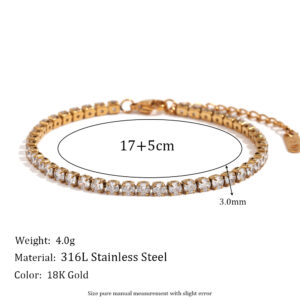 3mm zircon chain bracelet-Gold