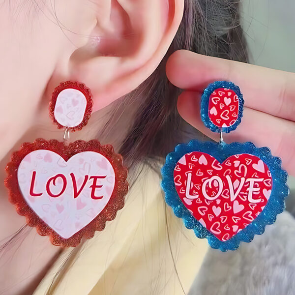 Wholesale Valentine's Day Heart-shaped LOVE Acrylic Glitter Earrings