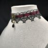 Wholesale Lace punk star dark red ribbon black and white lace necklace