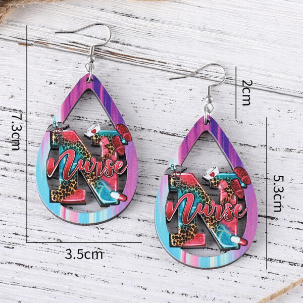 Wholesale Leopard Print Colorful Water Drop Wooden Double-Sided Earrings