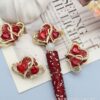 Wholesale Double-sided crushed stone inlaid alloy red heart straight hole beads