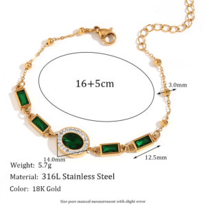 Golden White Clay Stone Green Diamond Oval + rectangular green diamond bracelet