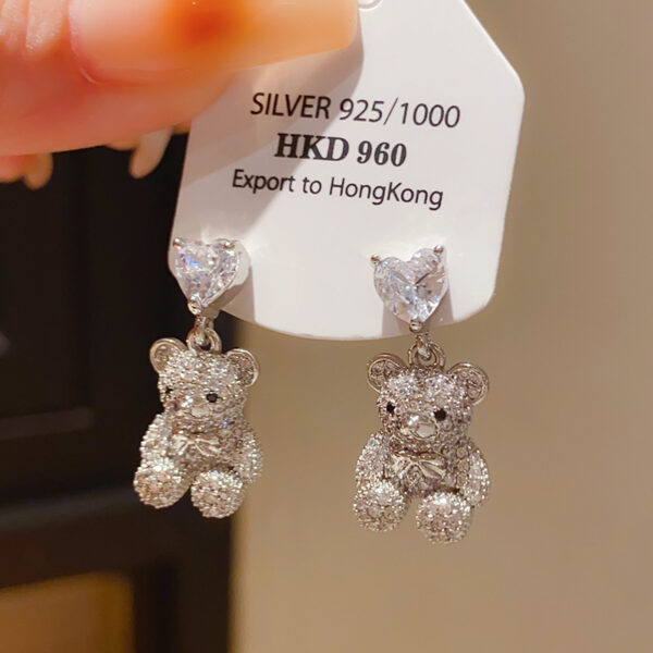 Wholesale Zircon Love White Bear Cartoon Earrings