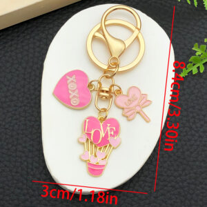 Er1277-oil dripping pink zinc alloy valentine's day love balloon 8-character keychain-12.9g [1 piece]
