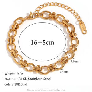 Oval Flower handmade chain bracelet-Gold