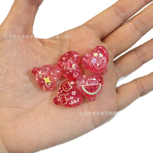 Wholesale 10pcs Embossed Watermelon Cat Heart Balloon Acrylic Beads