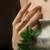 Wholesale Emerald Straw Hat Ring Elegant Retro Luxury Adjustable Ring