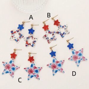 Wholesale American Independence Day Series Earrings Red White Blue Pentagram Earrings American National Day Earrings