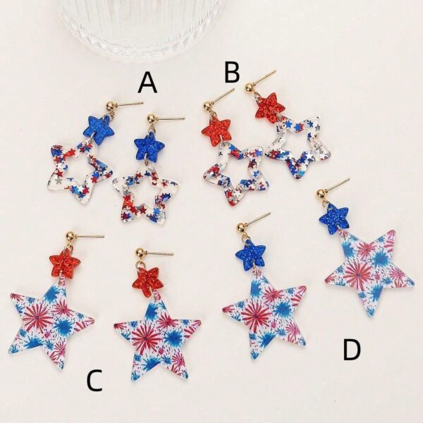 O1CN01mj8AsP1RB1l7TB2mV_2216398732072-0-cib Wholesale American Independence Day Series Earrings Red White Blue Pentagram Earrings American National Day Earrings