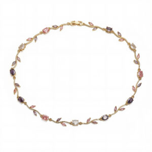 Gold purple pink diamond tulip necklace