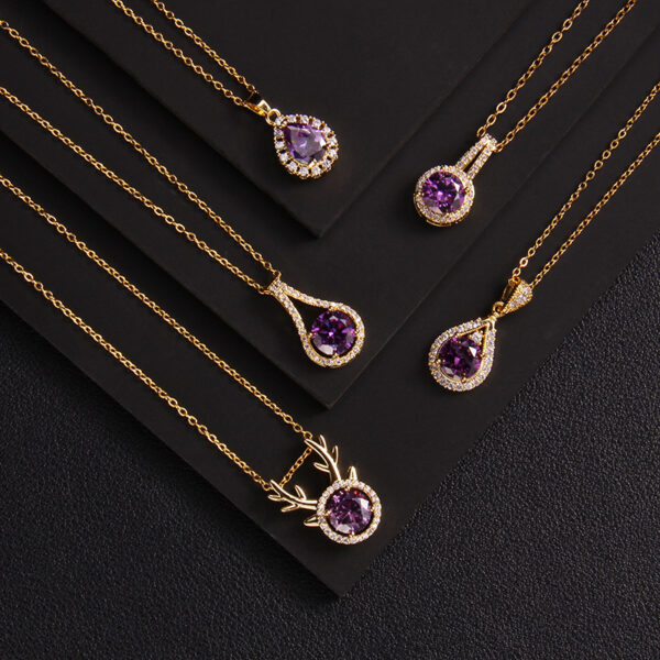 Wholesale Purple Zircon Necklace Heart Pendant Jewelry
