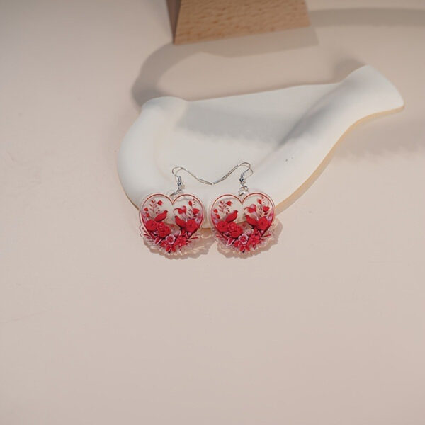 Wholesale Heart shaped Red Flower Valentine's Day Biwing Earrings