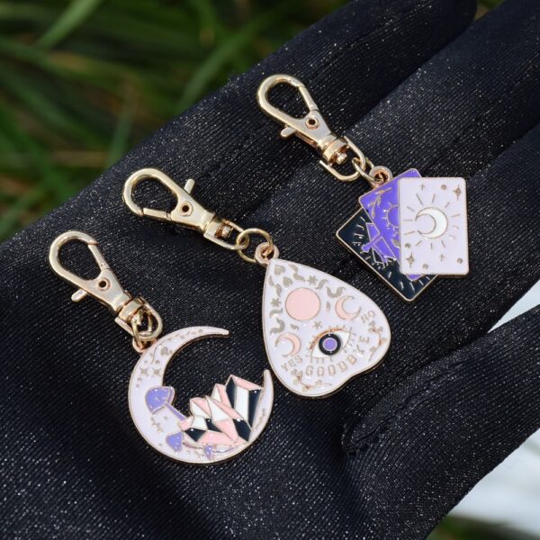 Wholesale 3-Piece Set of Oil-Drip Purple Moon Crystal Cluster Metal Keychain