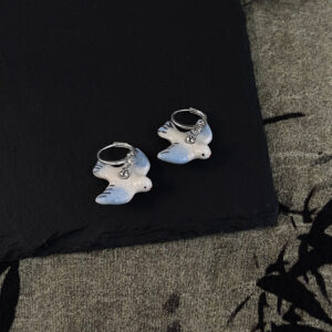 Blue and white painted bird earrings