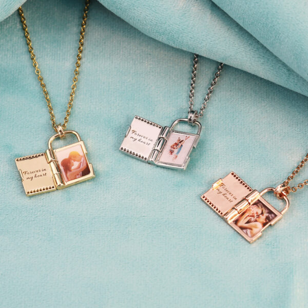 Wholesale DIY engraved color printing can open photo frame necklace