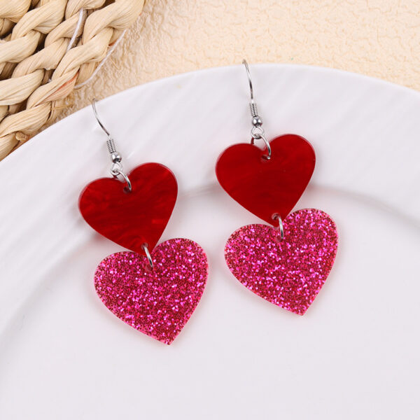 Wholesale Sweet Valentine's Day Glitter Long Heart Acrylic Earrings