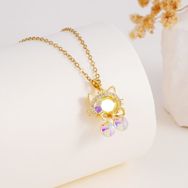 Wholesale Copper gold-plated micro inlaid zircon cat pendant stainless steel necklace