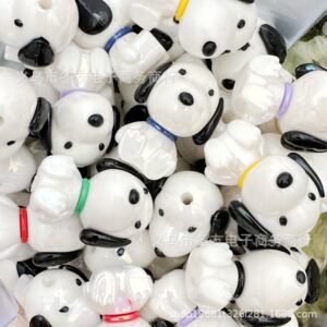 Wholesale Snoopy Puppy Plush Toy Cute Silicone 29mm Adorable Cartoon Through-Hole Beads DIY Phone Chain Keychain Car