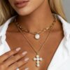 Wholesale Pearl Cross Multi layer Stacked Pendant Necklace