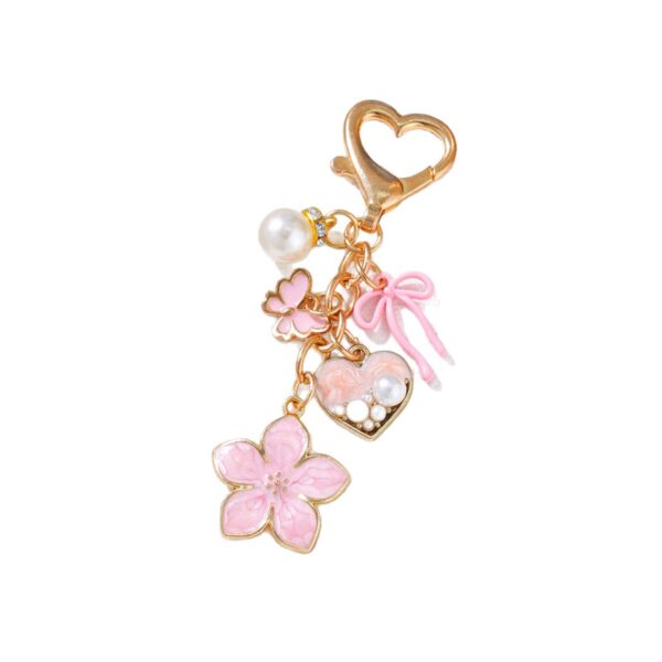 Wholesale Enamel Flower Keychain Butterfly Love Inlaid Pearl Pendant Bag Pendant