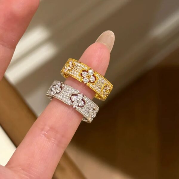 Wholesale Lucky Clover Starry Sky Diamond Flower Ring