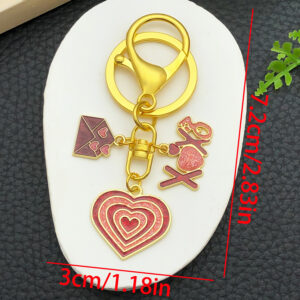 Er1283-oil dripping red gold-sprinkled zinc alloy valentine's day love envelope 8-character keychain-13.5g [1 piece]